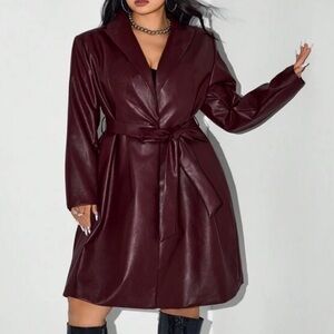 Burgundy Leather Coat Plus Size
